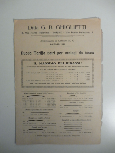 Ditta G. B. Ghiglietti. Nuovo listino vetri, catene, braccialetti
